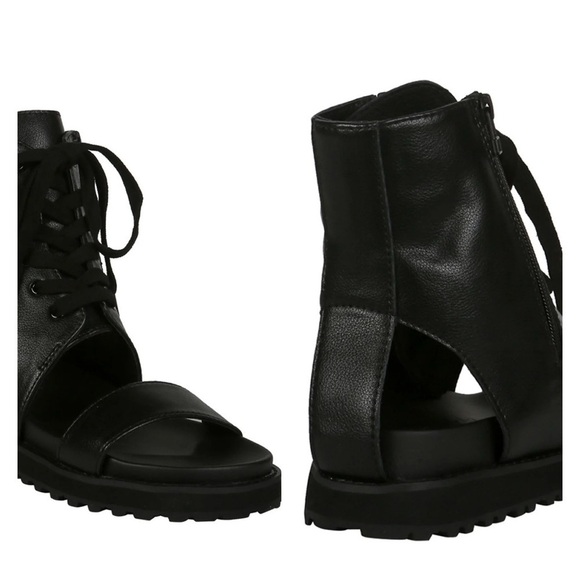 YOHJI YAMAMOTO sandals black leather EU 38 US 8 lug sole gladiator lace up NWT - Picture 3 of 13